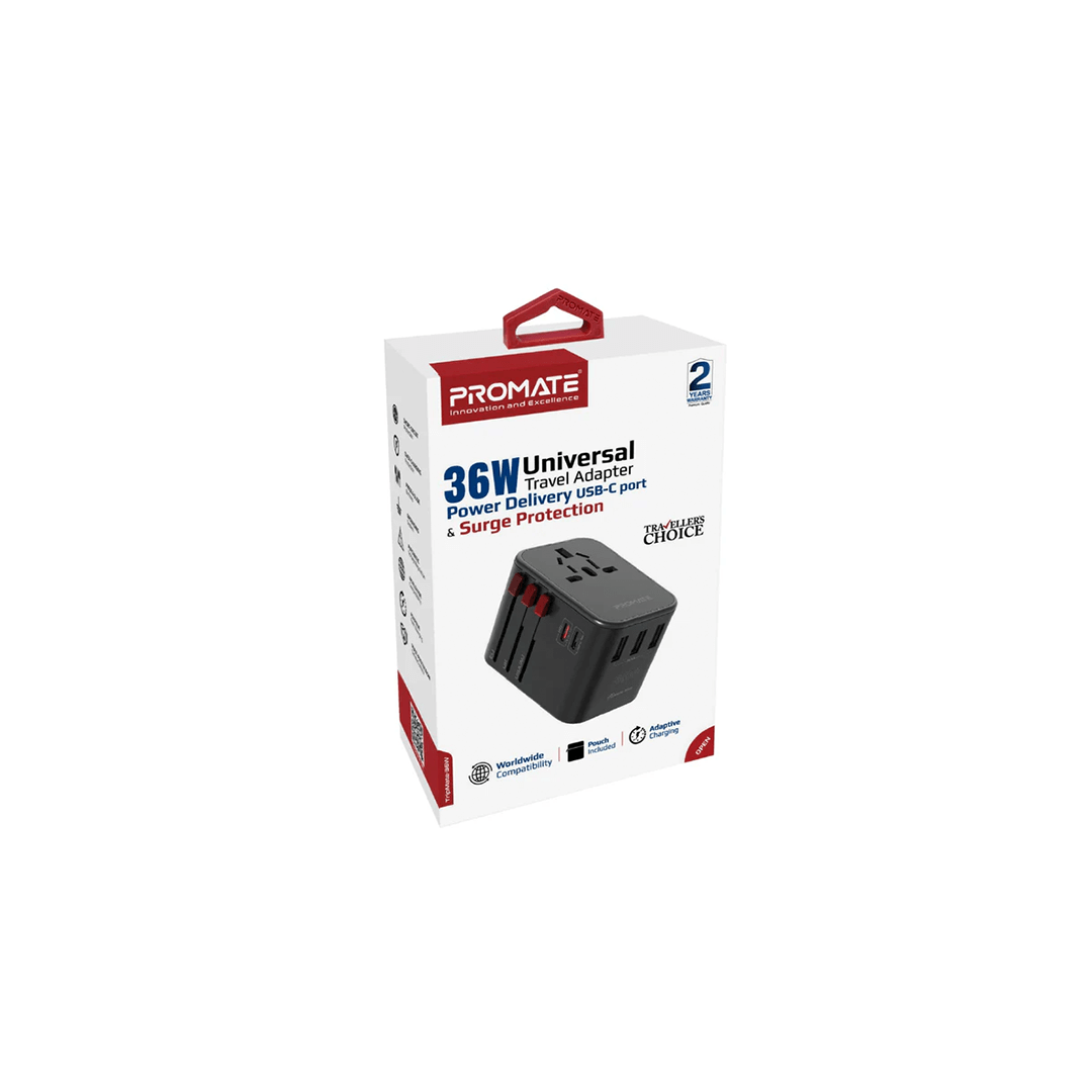 Promate TripMate-36W Smart Charging Surge Protected Universal Travel Adapter in Qatar Promate TripMate-36W Smart Charging Surge Protected Universal Travel Adapter in Qatar